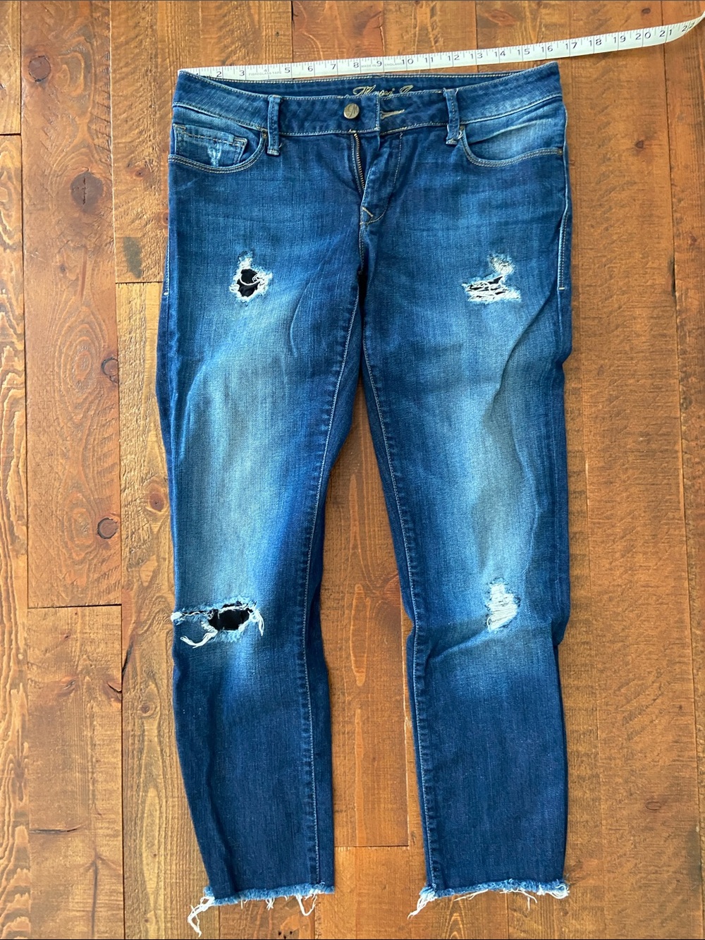 Mavi Distressed Ankle Crop Jeans in Dark Blue